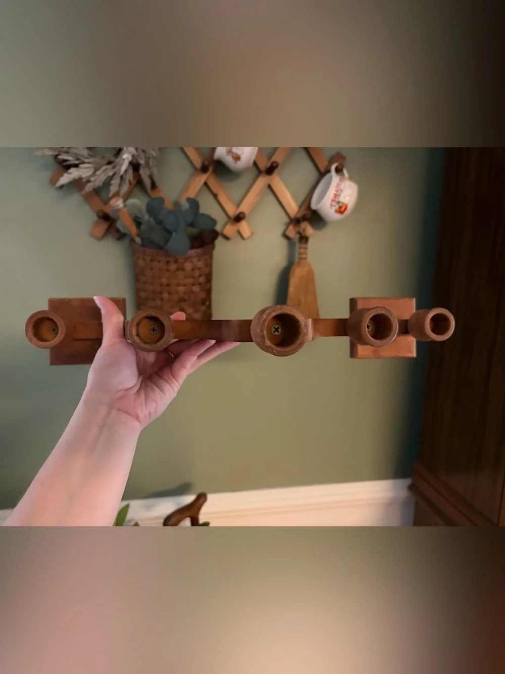 Wooden Heart Candle Holder Wall Decor - Natural Brown